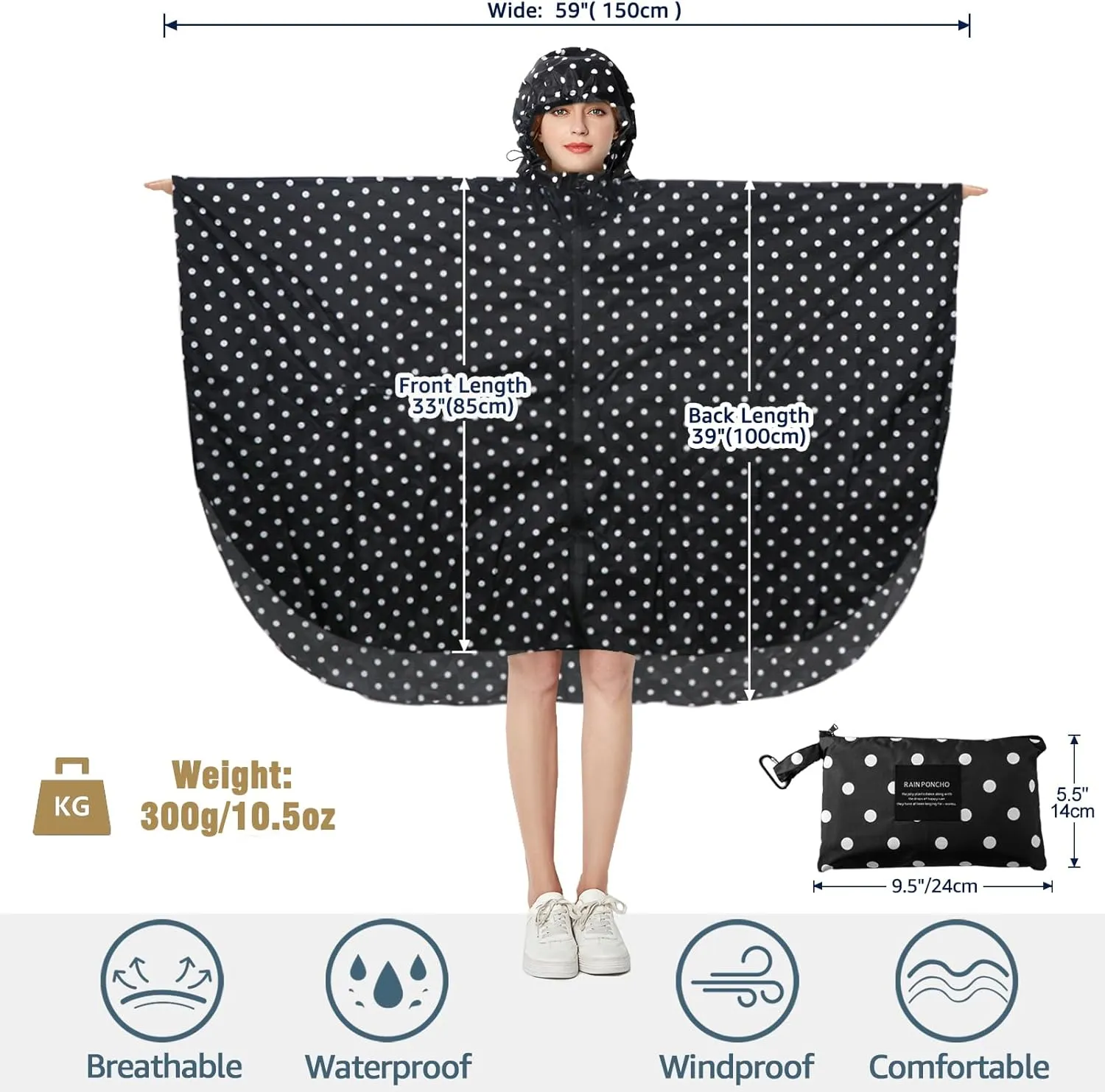 ANYOO Waterproof Rain Poncho Lightweight Reusable Hiking Hooded Coat Jacket for Outdoor Activities