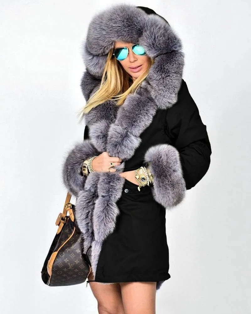 Aofur Womens Hooded Faux Fur Lined Warm Coats Parkas Anoraks Outwear Winter Long Jackets