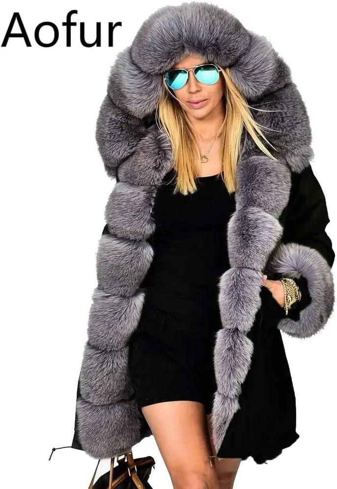 Aofur Womens Hooded Faux Fur Lined Warm Coats Parkas Anoraks Outwear Winter Long Jackets