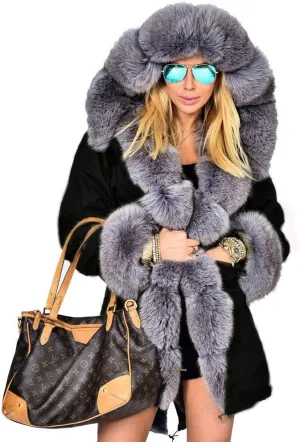 Aofur Womens Hooded Faux Fur Lined Warm Coats Parkas Anoraks Outwear Winter Long Jackets