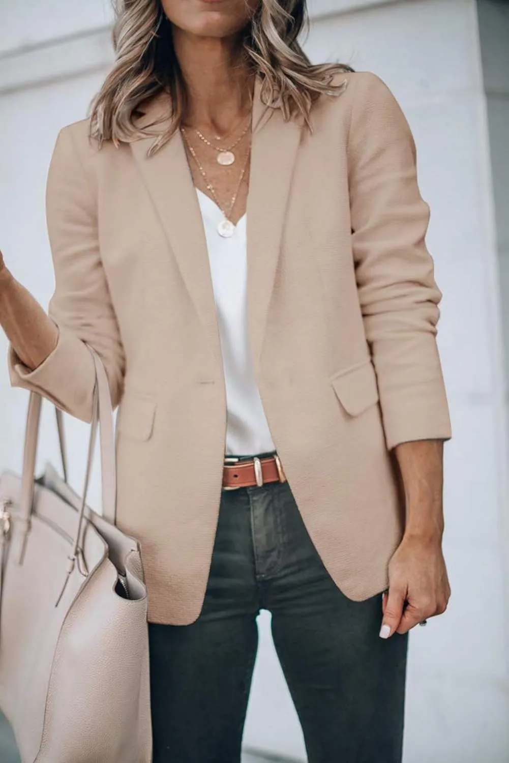 Blazers for Women Business Casual Blazers Open Front Long Sleeve Work Office Suit Jackets Fall Outerwear with Pockets