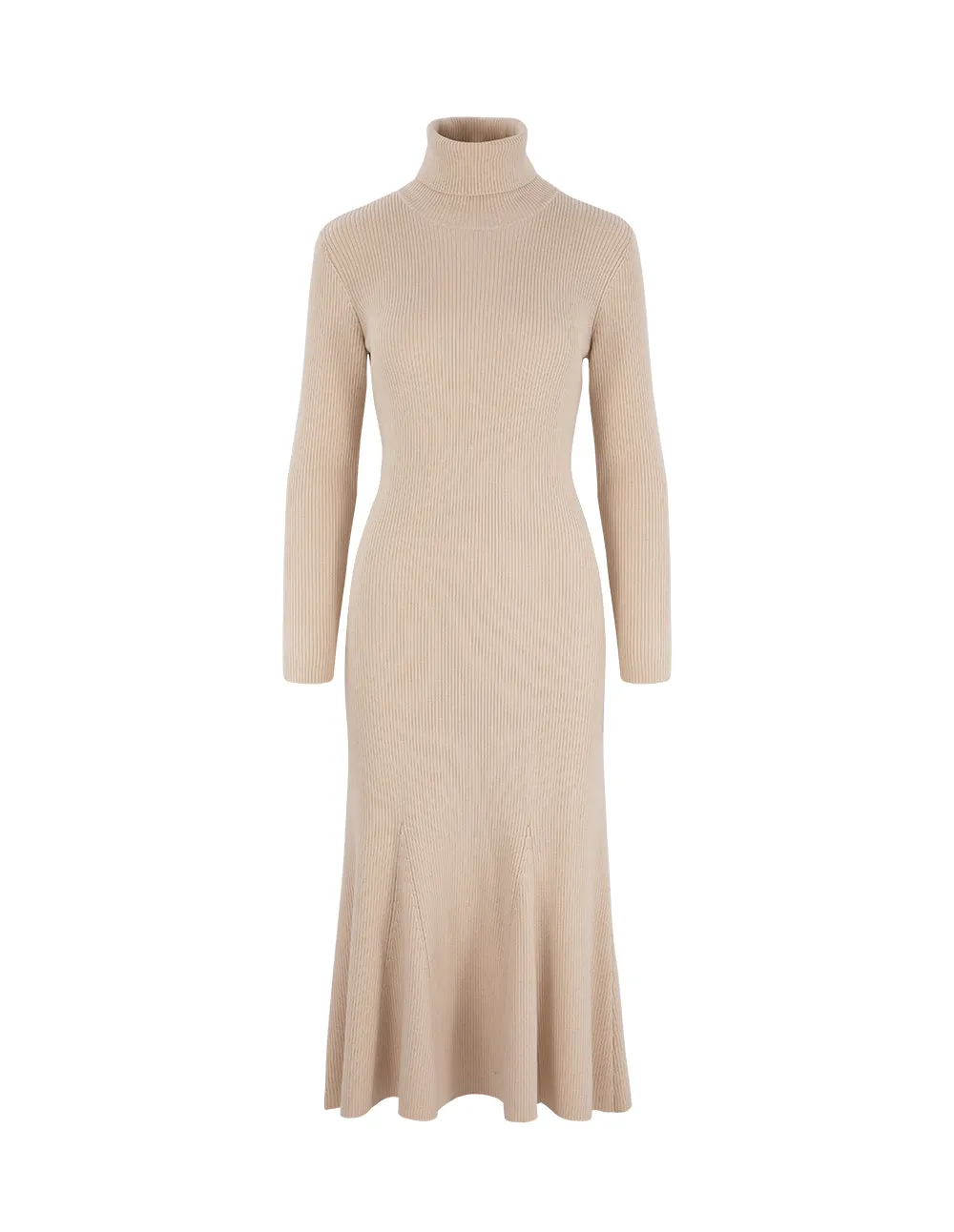 BORA AKSU Creamy White Turtleneck Slim Wool Knit Maxi Dress