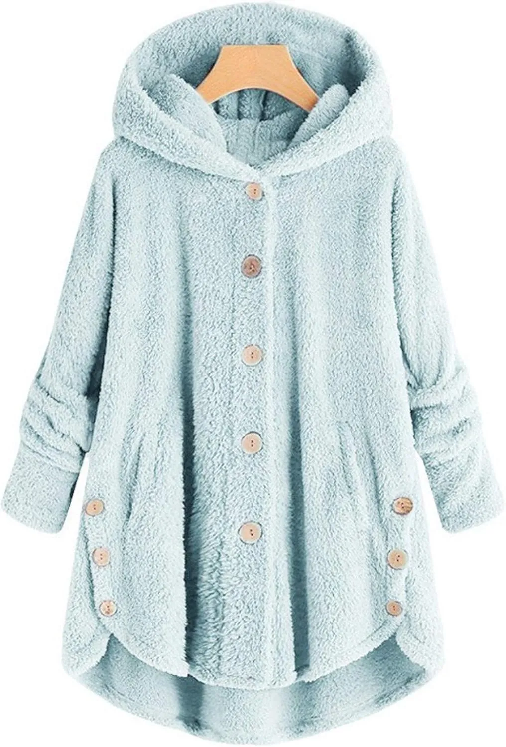 BOXIACEY Plus Size Coats for Women Wool Teddy Bear Coat Fleece Button Down Jacket Plush Hooded Cardigan with Pocket