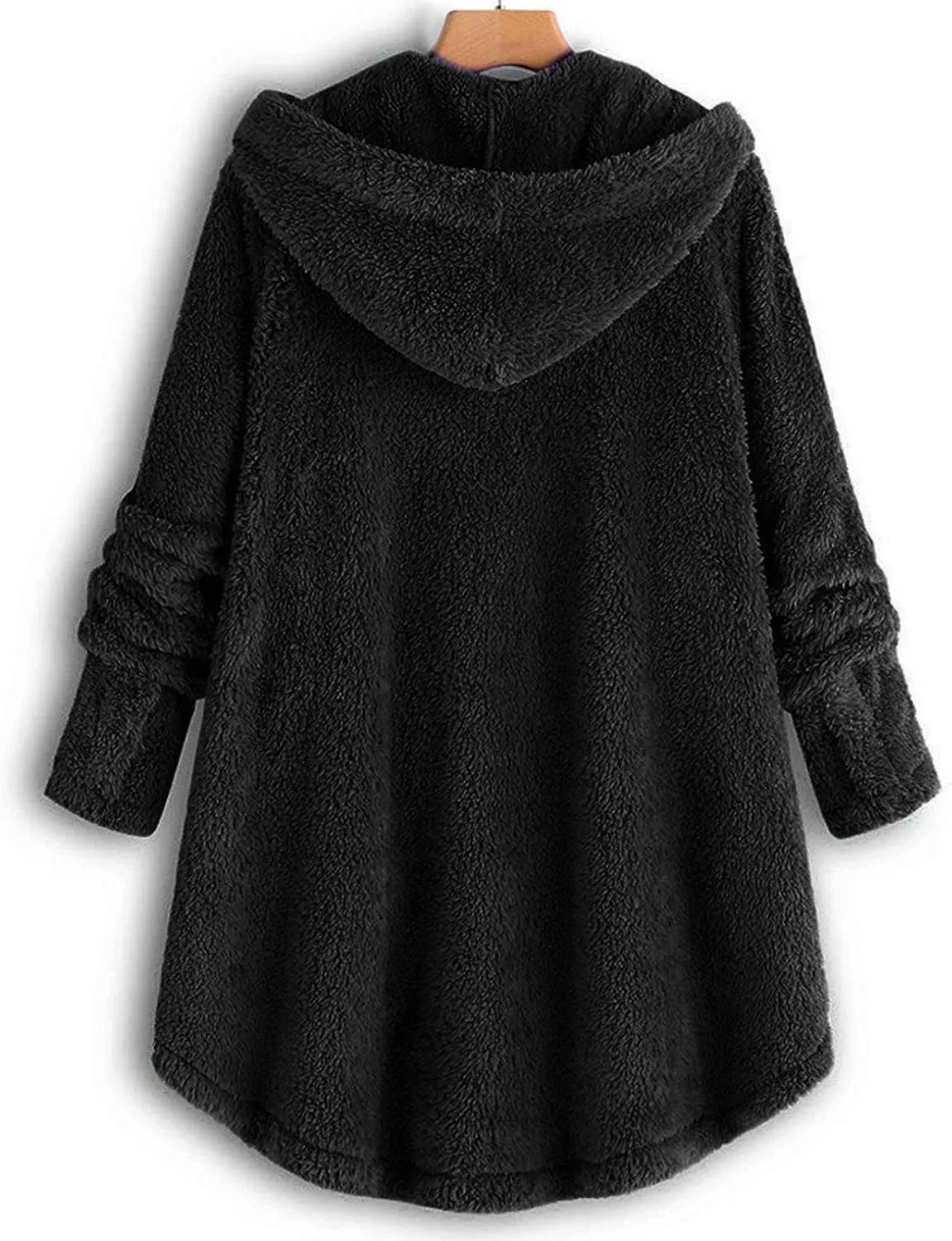BOXIACEY Plus Size Coats for Women Wool Teddy Bear Coat Fleece Button Down Jacket Plush Hooded Cardigan with Pocket