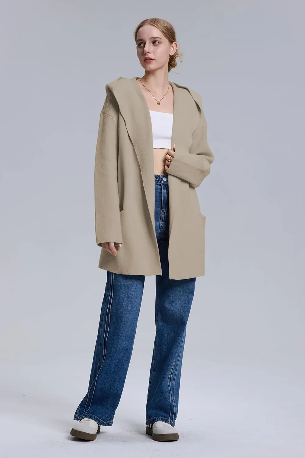 Cakulo Womens Long Hooded Cardigan Sweaters Oversized Fall Cardigans 2025 Open Front Knit Sweater Coats Pockets