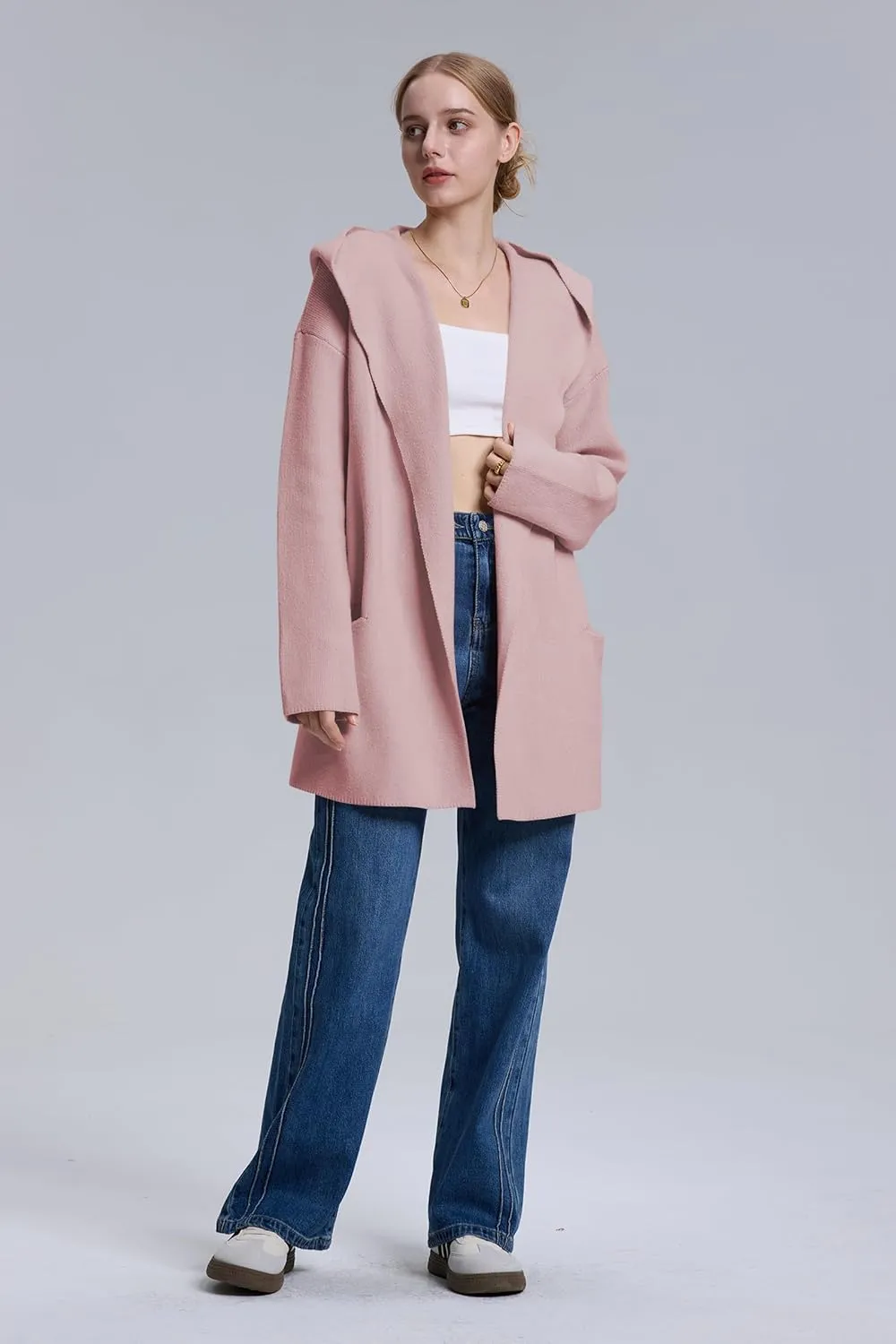 Cakulo Womens Long Hooded Cardigan Sweaters Oversized Fall Cardigans 2025 Open Front Knit Sweater Coats Pockets