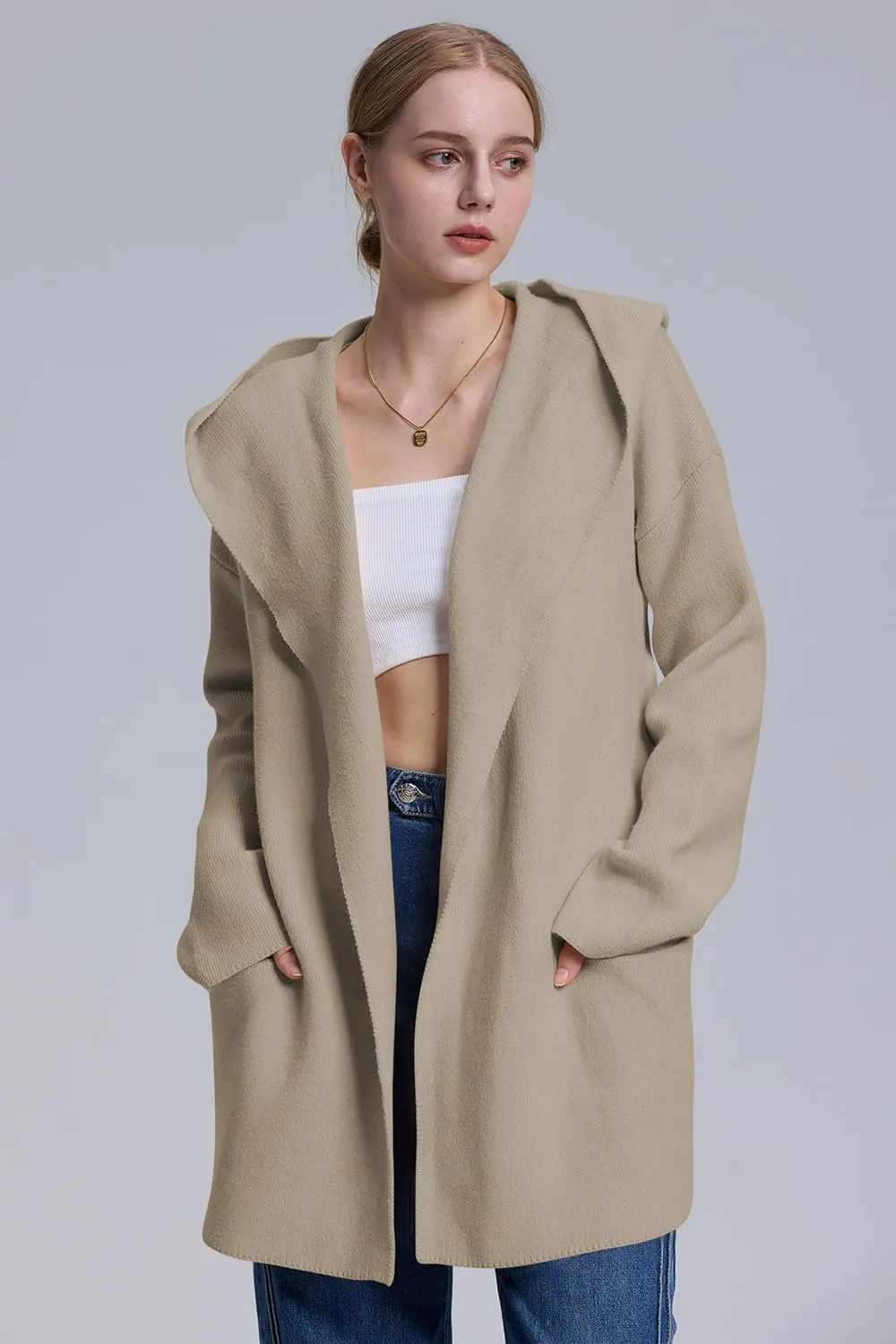 Cakulo Womens Long Hooded Cardigan Sweaters Oversized Fall Cardigans 2025 Open Front Knit Sweater Coats Pockets