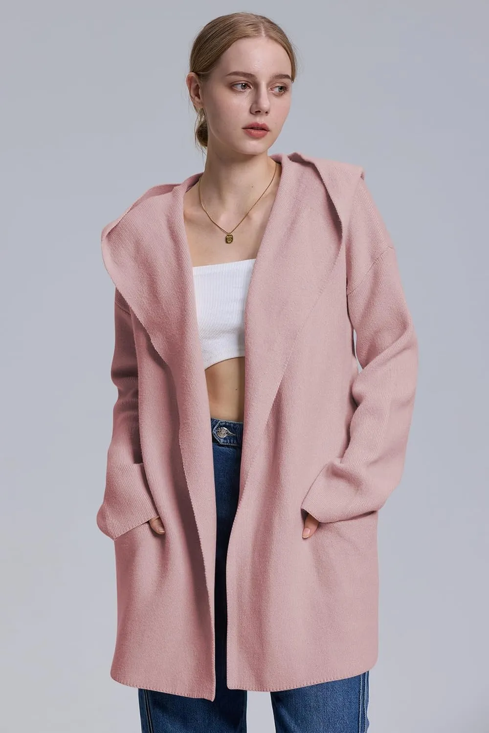Cakulo Womens Long Hooded Cardigan Sweaters Oversized Fall Cardigans 2025 Open Front Knit Sweater Coats Pockets