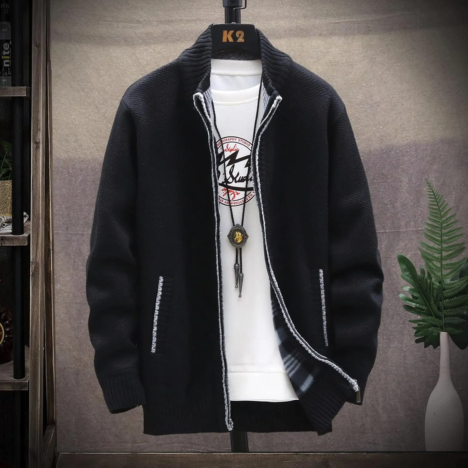 Casual Sweaters Cardigan Knitted Long Sleeve Jacket Full Zip Fleece Winter Warm Coat Outdoor Work Dress, XL-4XL