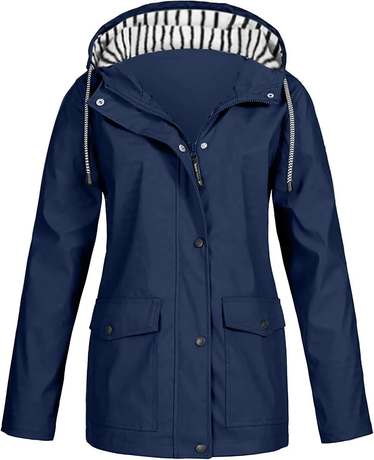 FONMA Rain Coats for Women Plus Size Waterproof Hoodie Jacket Windproof Windbreaker Lightweight Raincoat Drawstring Pockets