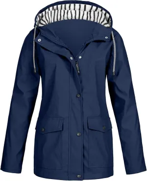 FONMA Rain Coats for Women Plus Size Waterproof Hoodie Jacket Windproof Windbreaker Lightweight Raincoat Drawstring Pockets