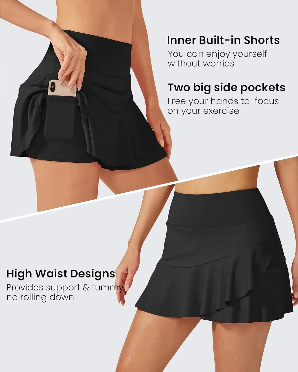 G4Free 15"/20" Tennis Skirts for Women Golf Skorts with Pockets High Waist Ruffle Athletic Skirt Inner Shorts
