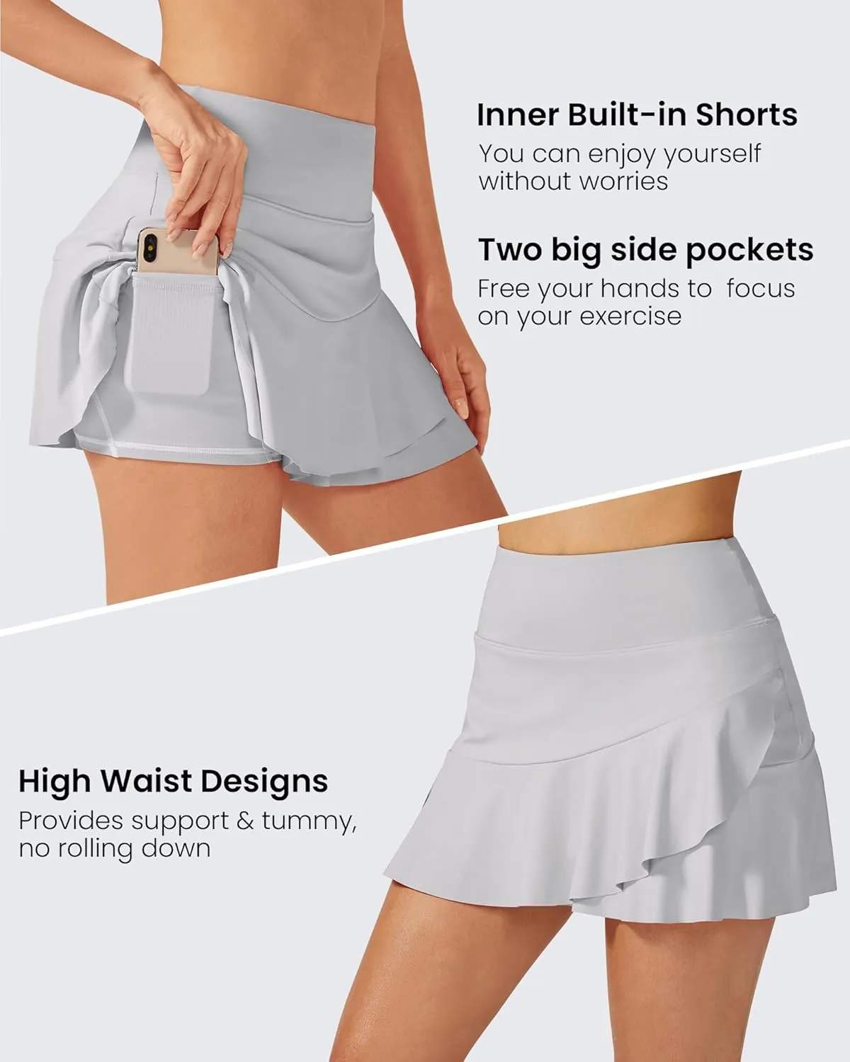 G4Free 15"/20" Tennis Skirts for Women Golf Skorts with Pockets High Waist Ruffle Athletic Skirt Inner Shorts