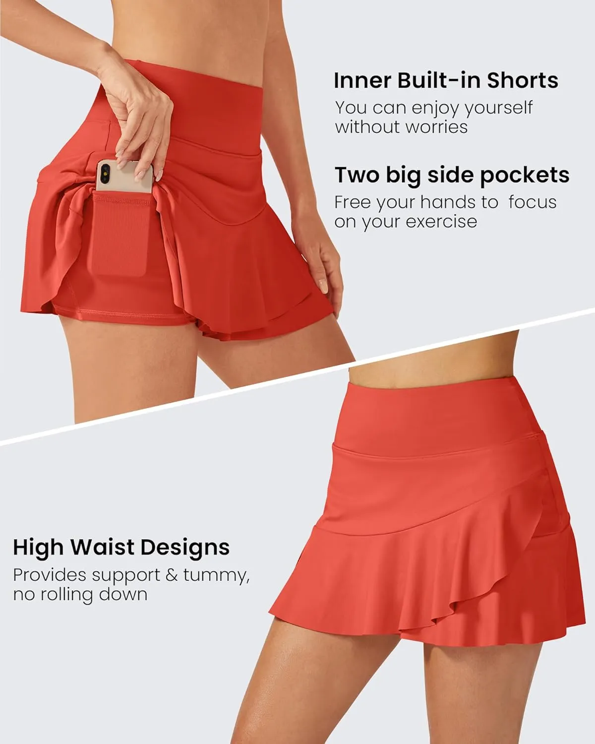 G4Free 15"/20" Tennis Skirts for Women Golf Skorts with Pockets High Waist Ruffle Athletic Skirt Inner Shorts