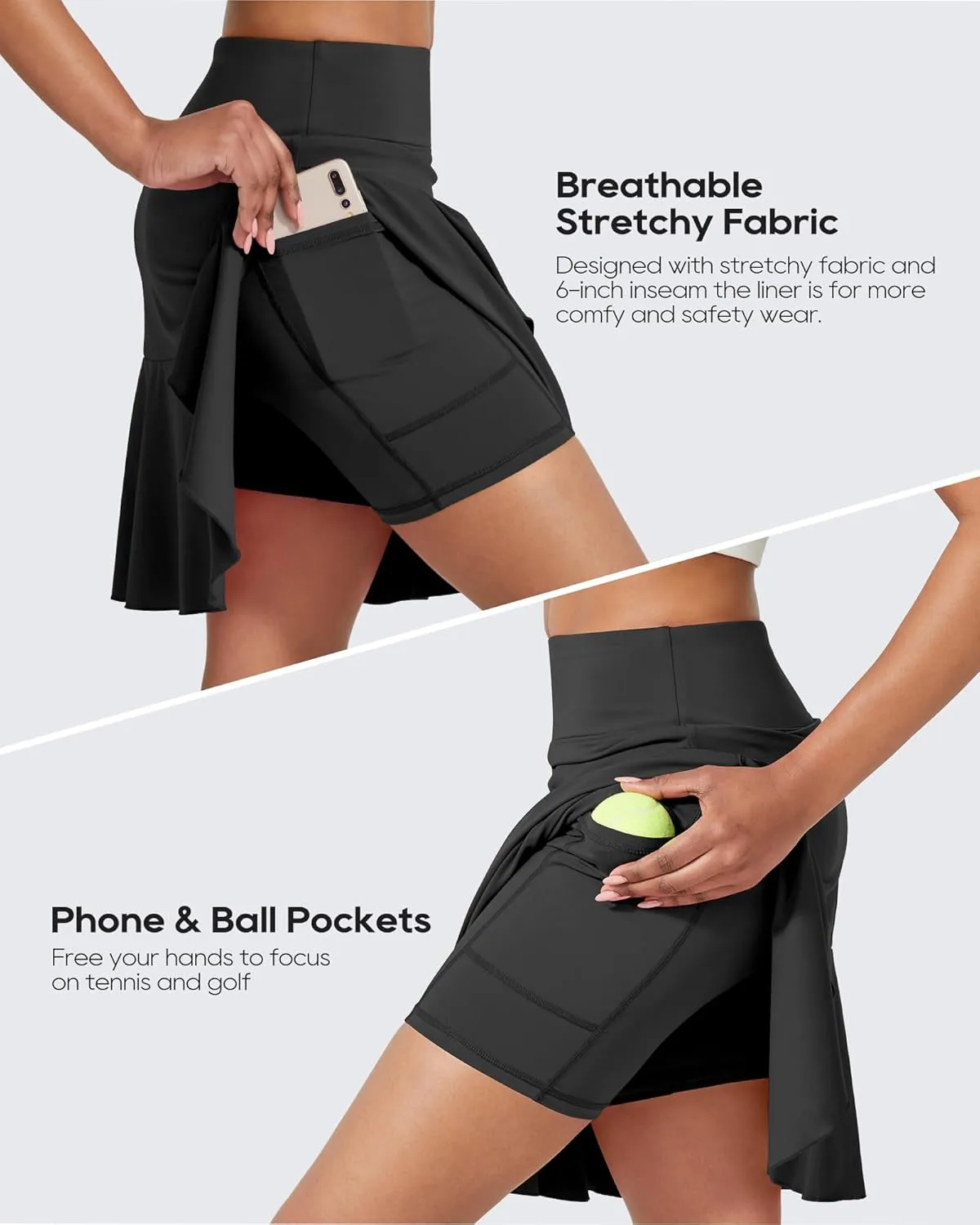 G4Free 15"/20" Tennis Skirts for Women Golf Skorts with Pockets High Waist Ruffle Athletic Skirt Inner Shorts