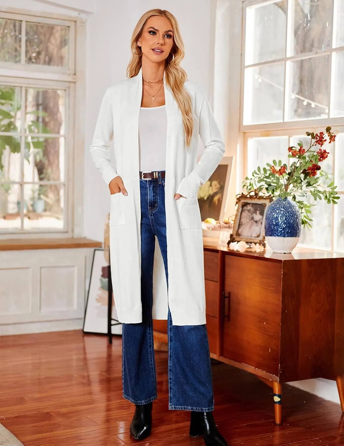 GRACE KARIN Women's 2025 Trendy Long Cardigans Sweater Lightweight Open Front Long Sleeve Maxi Duster Coats with Pockets