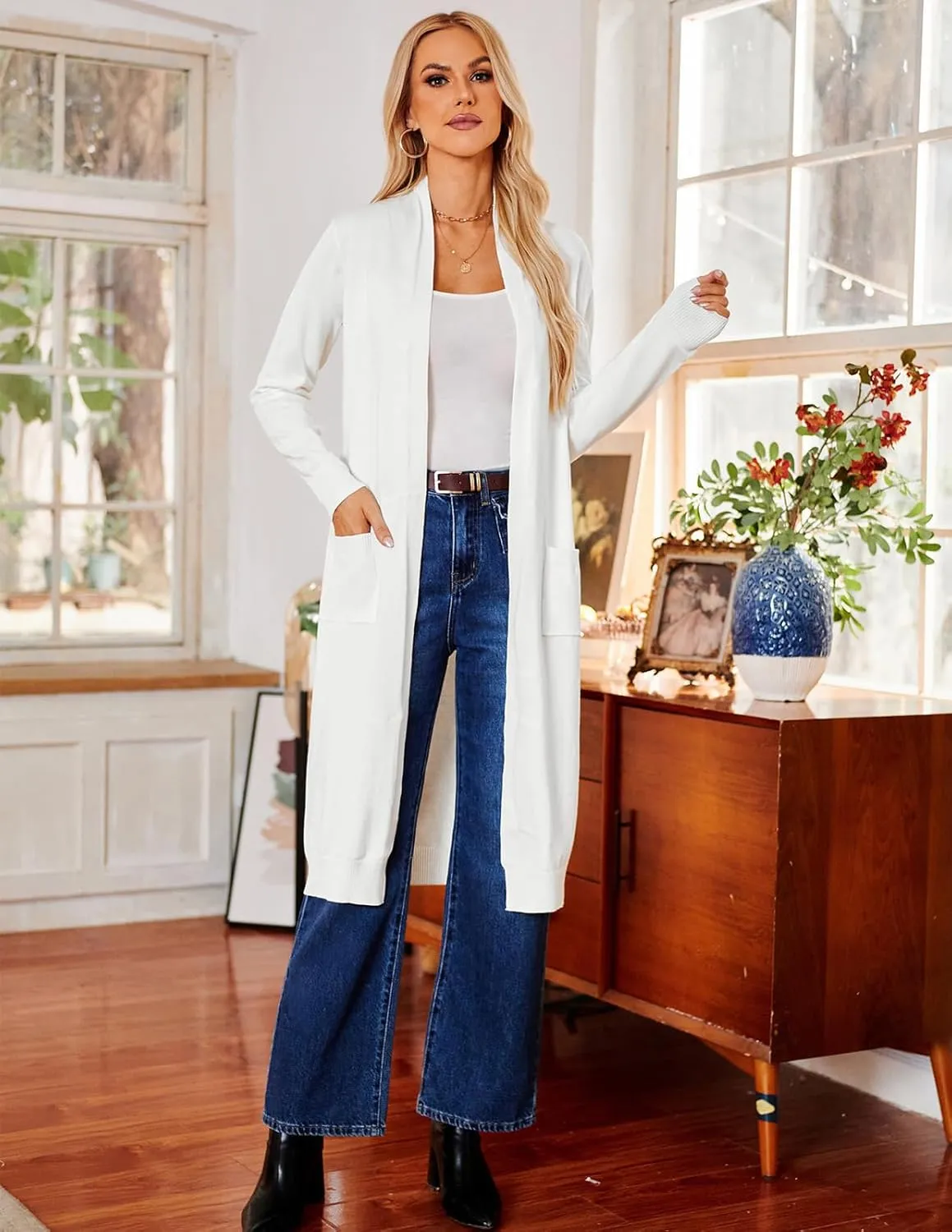 GRACE KARIN Women's 2025 Trendy Long Cardigans Sweater Lightweight Open Front Long Sleeve Maxi Duster Coats with Pockets