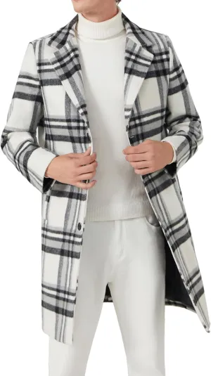 INVACHI Men's Wool Blend Long Trench Coat Notched Collar Single Breasted Overcoat Warm Winter Pea Coat