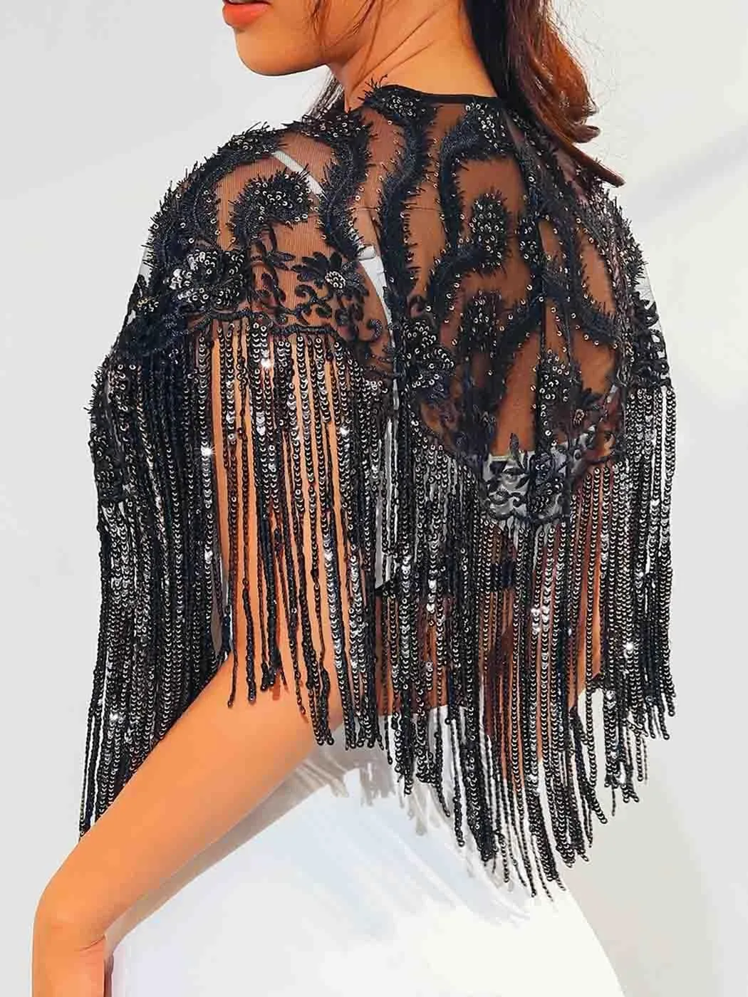 JAKAWIN Women's Flapper Shawl and Wrap Sequin Fringe Formal Cape