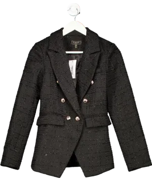 lipsy london Black Metallic Thread Double Breasted Blazer UK 6