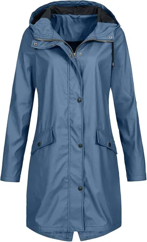 Long Rain Coat for Women 2025 Trendy Casual Lightweight Windbreaker Jacket Waterproof Hooded Rain Jacket Trench Coat