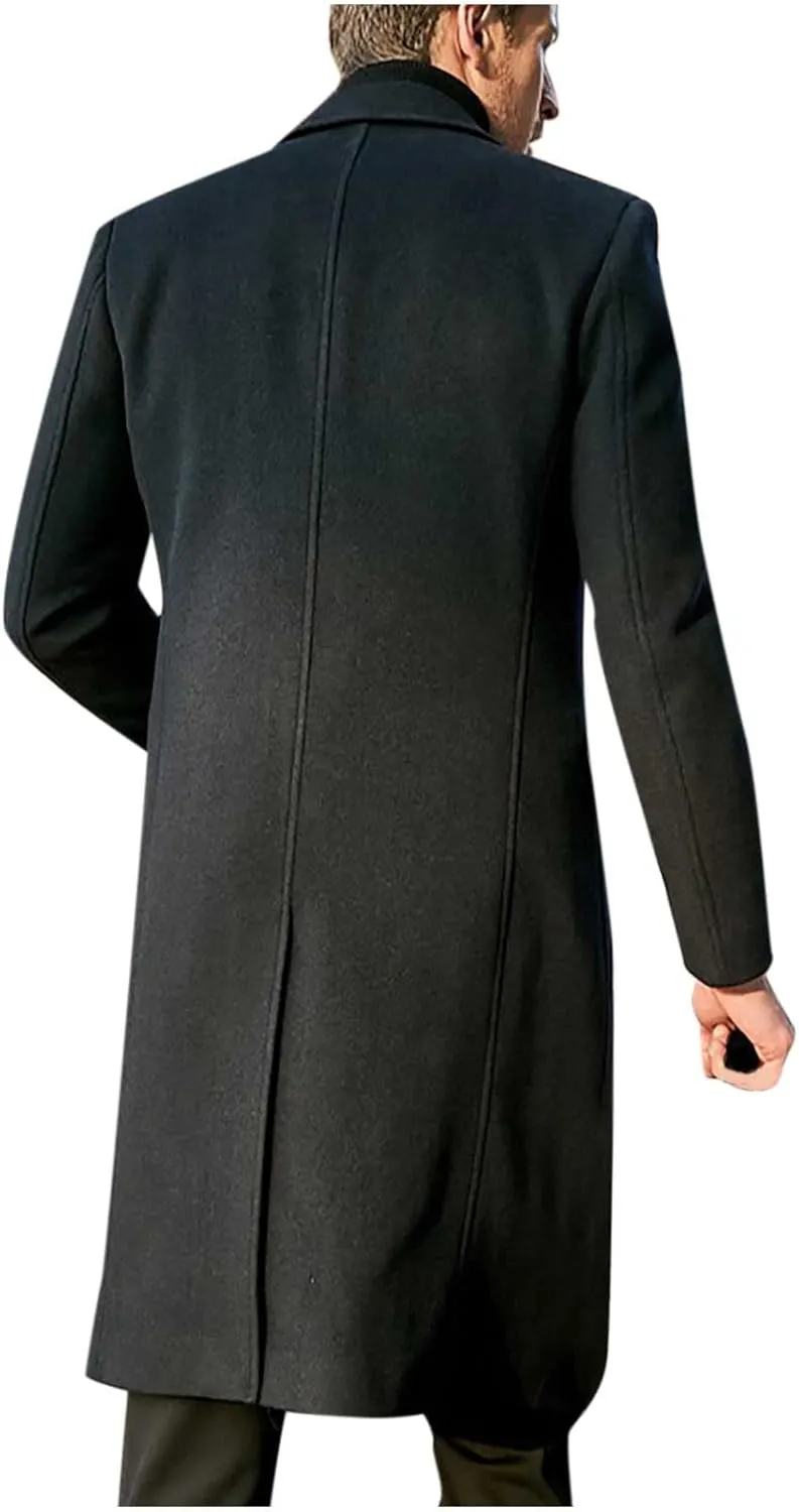 Long Trench Coats for Men Winter Jackets Wool Blend Peacoats Trendy Notched Lapel Overcoats Plus Size Jacket