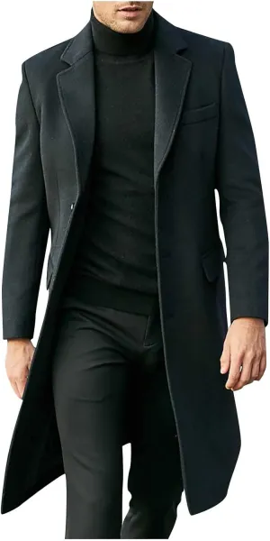Long Trench Coats for Men Winter Jackets Wool Blend Peacoats Trendy Notched Lapel Overcoats Plus Size Jacket