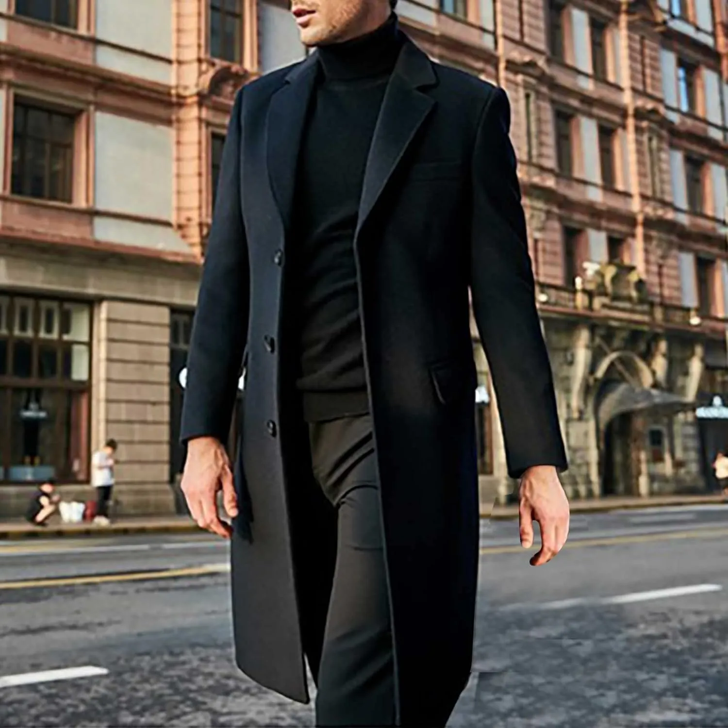 Long Trench Coats for Men Winter Jackets Wool Blend Peacoats Trendy Notched Lapel Overcoats Plus Size Jacket