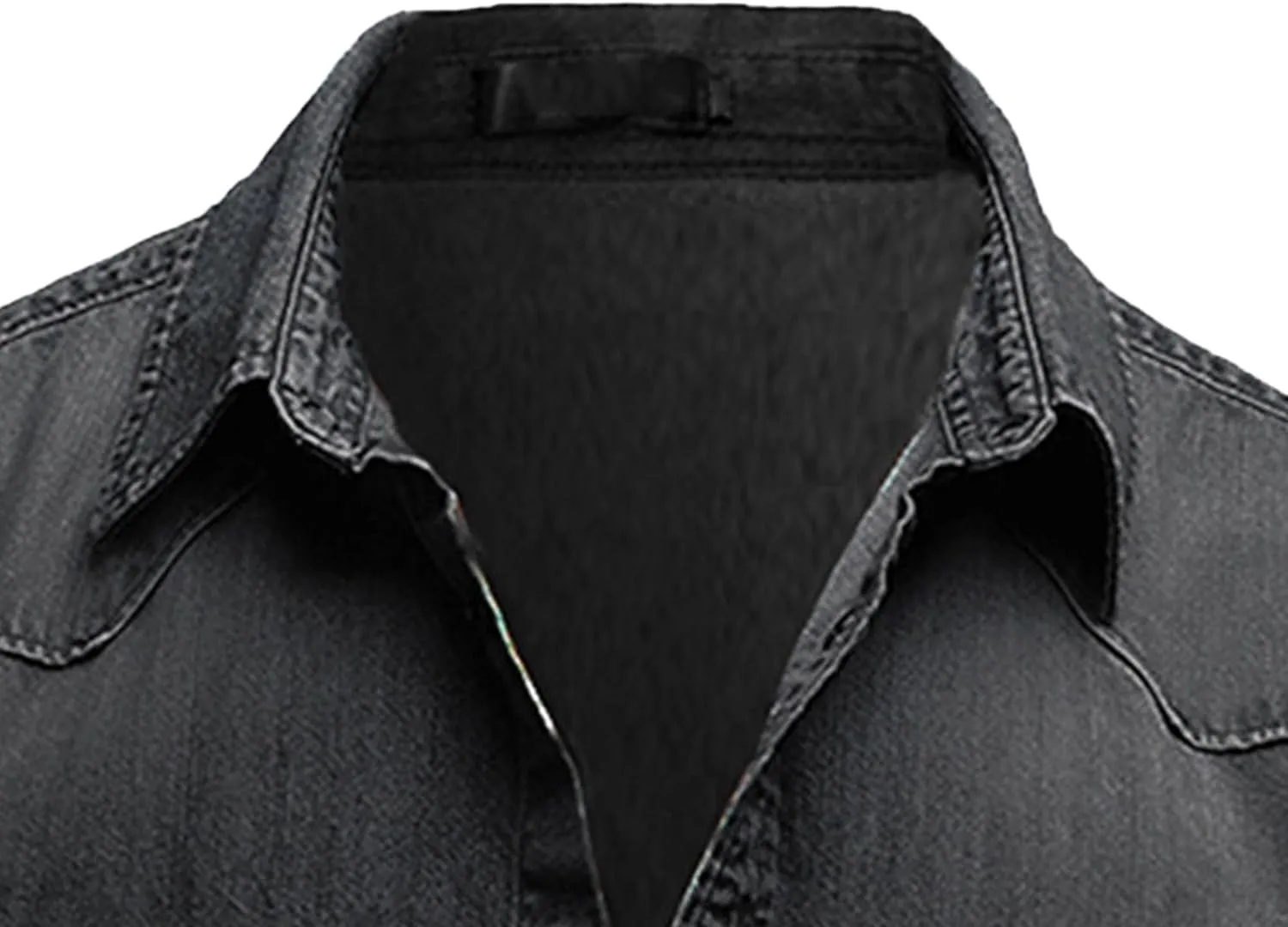Maiyifu-GJ Men's Western Distressed Denim Shirt Casual Slim Fit Button Down Long Sleeve Wash Work Denim Jean Shirt