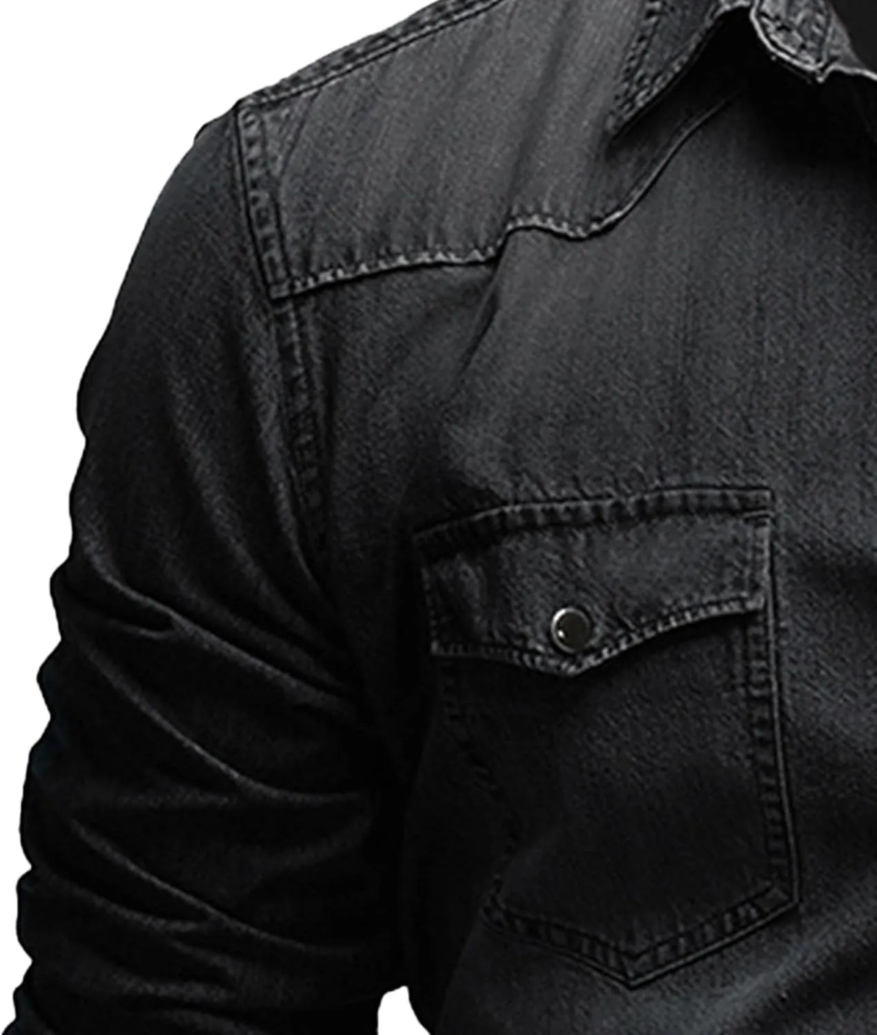Maiyifu-GJ Men's Western Distressed Denim Shirt Casual Slim Fit Button Down Long Sleeve Wash Work Denim Jean Shirt