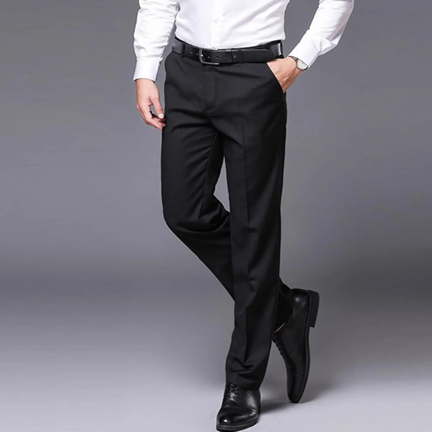 Men's Stretch Dress Pants Slim Fit Skinny Suit Pants Formal Trousers Flex Flat Front Straight Fit Pant