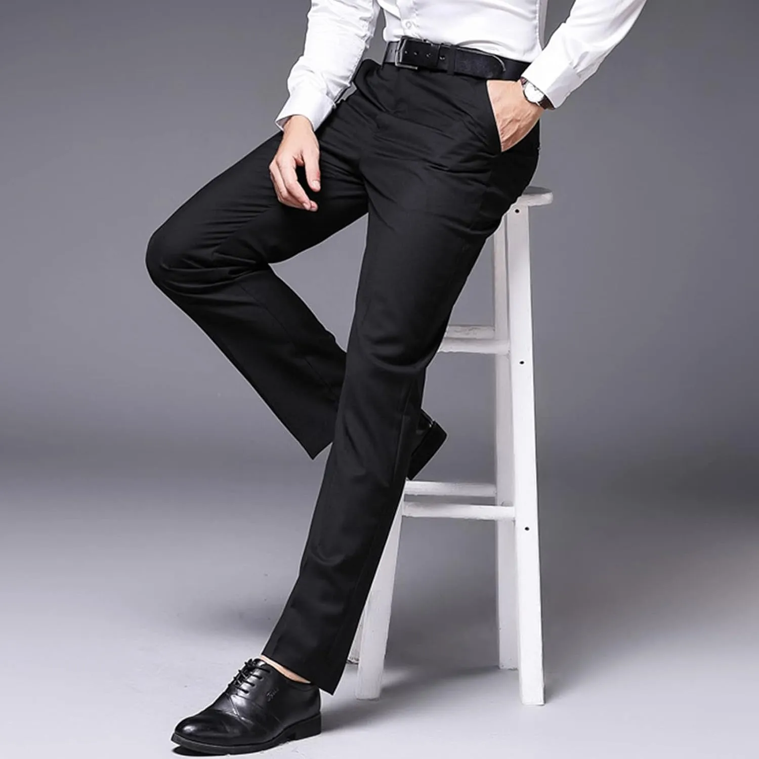 Men's Stretch Dress Pants Slim Fit Skinny Suit Pants Formal Trousers Flex Flat Front Straight Fit Pant