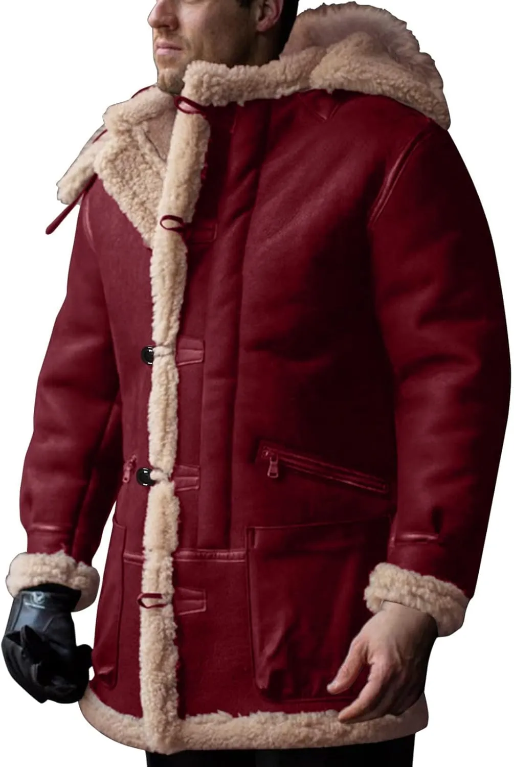 Men'S Winter Coats With Hood Fleece Button Down Coat Heated Thick Waterproof Casual Vintage Oversized Jacket