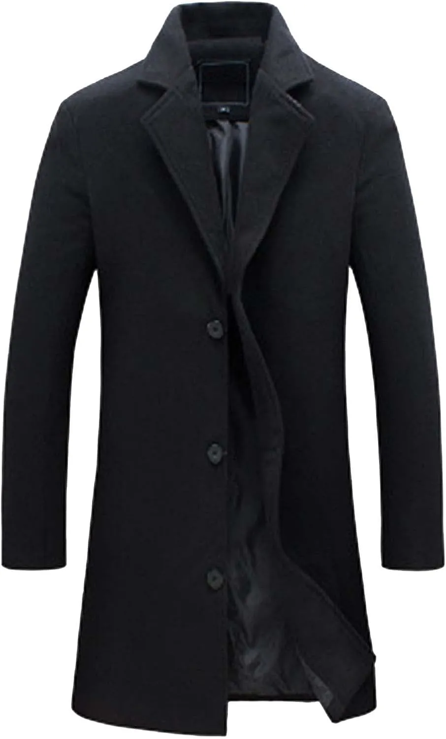 QWENTMTNTY Wool Pea Coats for Men Winter Slim Fit Casual Single Breasted Trench Coat Mid-Length Thermal Business Peacoat