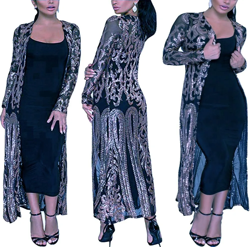 Sequin Cardigans Duster Sparkly Blazer Jackets Long for Women Evening
