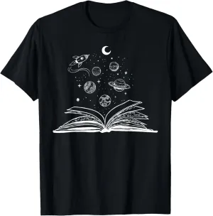 Space Books Bookworm Astronomy Science Galaxy Planet T-Shirt