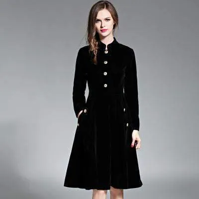 Splendid Autumn and winter Runway Velvet Retro  fashion elegant self-cultivation dress