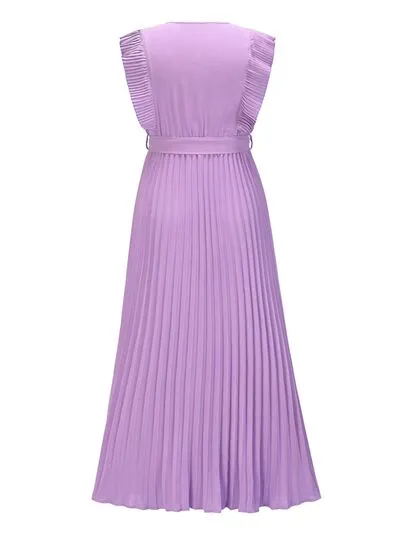 TEEK - Tied Cap Sleeve Pleated Dress