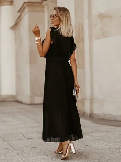 TEEK - Tied Cap Sleeve Pleated Dress