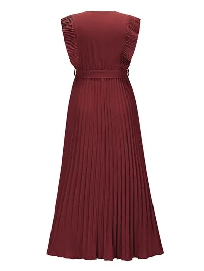 TEEK - Tied Cap Sleeve Pleated Dress