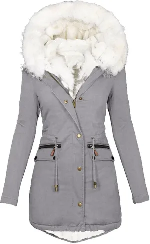 Winter Coats for Women 2024 Trendy Thicken Fleece Lined Parkas Anoraks Warm Cotton Jacket Coats with Faux Fur Hood