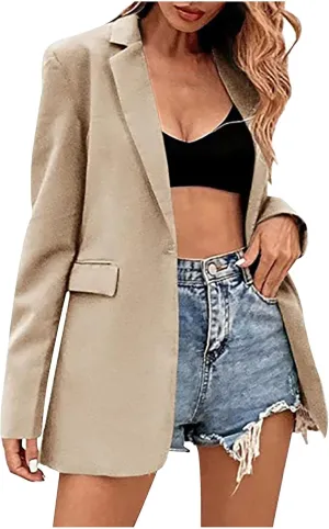 Women Blazer Business Long Business Suit Jackets Long Sleeve Plaid Lapel Collar Jacket Blazers for Women Dressy