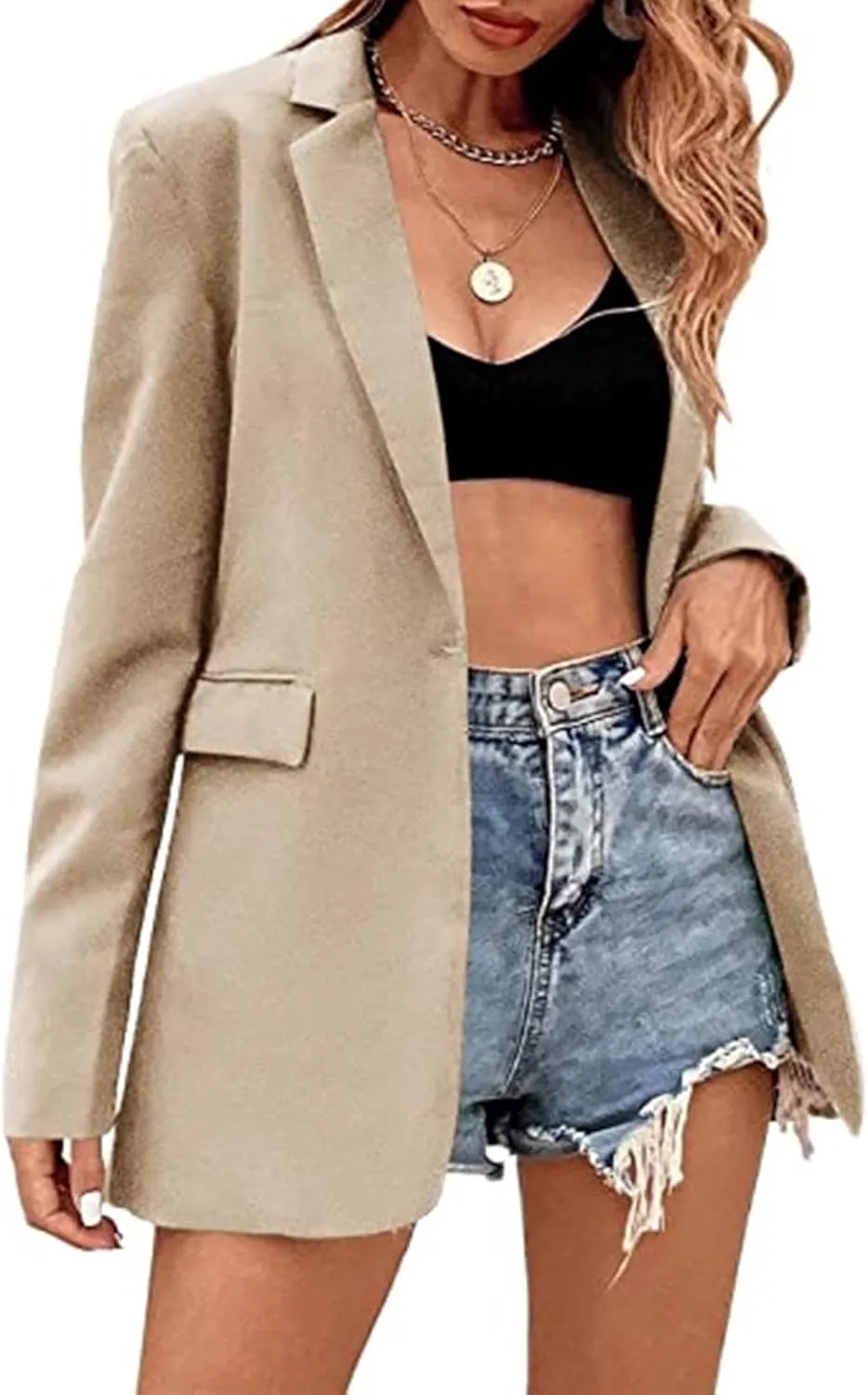 Women Blazer Business Long Business Suit Jackets Long Sleeve Plaid Lapel Collar Jacket Blazers for Women Dressy
