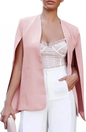 Women Cape Blazer Split Sleeve Open Front Casual Jacket Loose Short Cloak Coat Cardigan Business Office Workwear