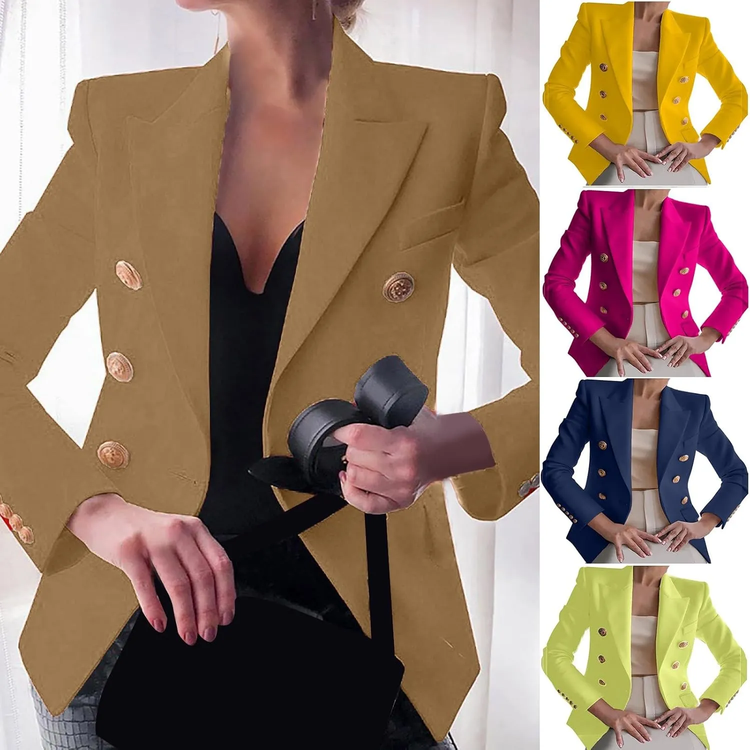 Womens Blazer Fashion Casual 2025 Office Work Button Jackets Long Sleeve Open Front Loose Lightweight Blazers