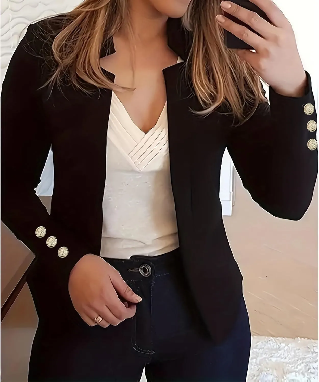 Womens Casual Long Sleeve Blazer Open Front Blazers Suit Slim Fit Cropped Work Office Blazer Jackets