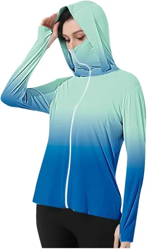 Womens Fashion Gradient Color UPF 50  Jacket Lightweight Athletic Workout Long Sleeve Sun Shirt with Thumb Hole