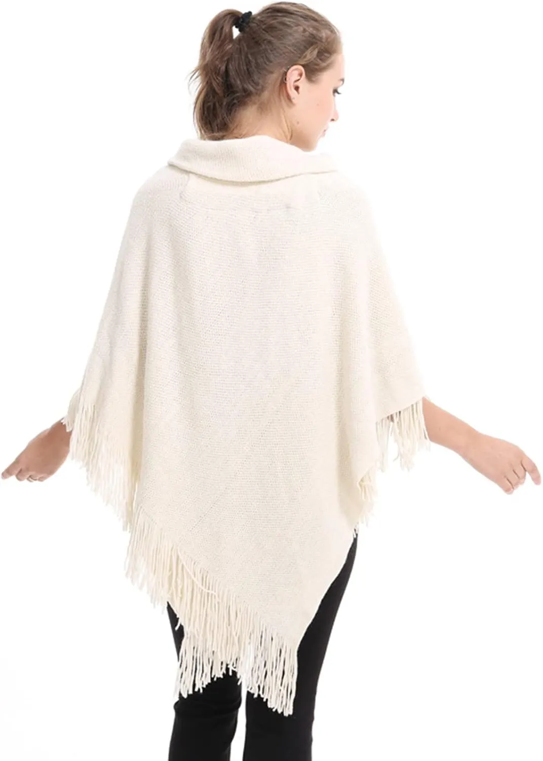 Women's Knit Cape Poncho Sweater with Fringes Pullover Shawls Wraps Capes