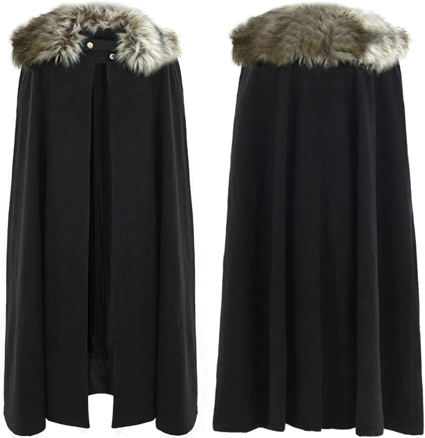 XUNRYAN Mens Renaissance Wool Blend Cloak with Hood Vintage Robes Solid Casual Maxi Long Cape Coat Cosplay Halloween Costume