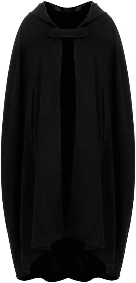 XUNRYAN Womens Winter Cape Coat Wool Blend Hooded Cloak Maxi Long Cardigans Open Front Poncho Outwear Halloween Costume